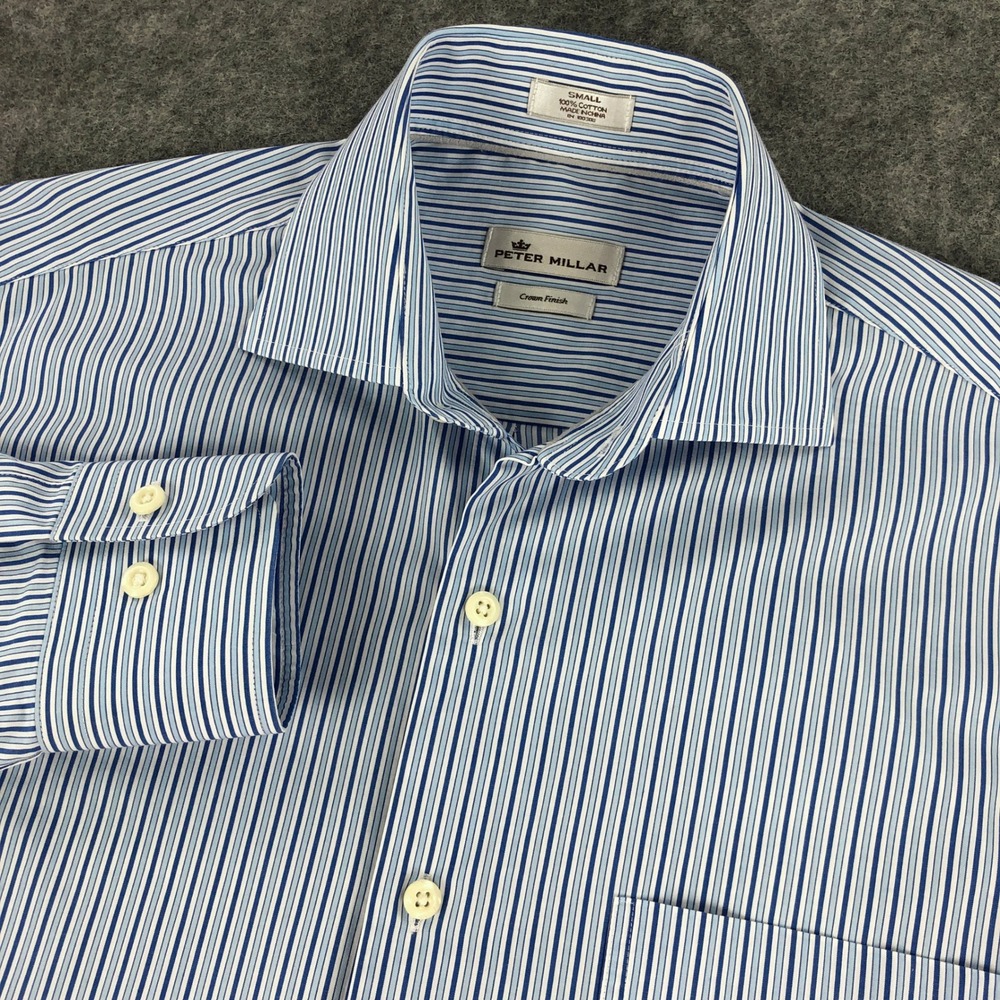 Peter Millar Crown Finish Mens Small Blue Striped Button Down Long Sleeve Shirt